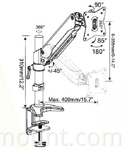 111D gas strut mount line drawing